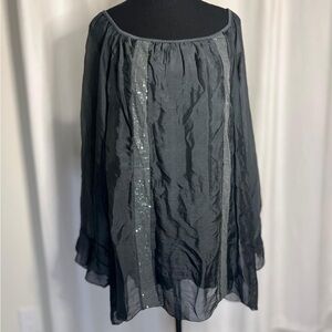 Chic Black Sheer Blouse with Sequins